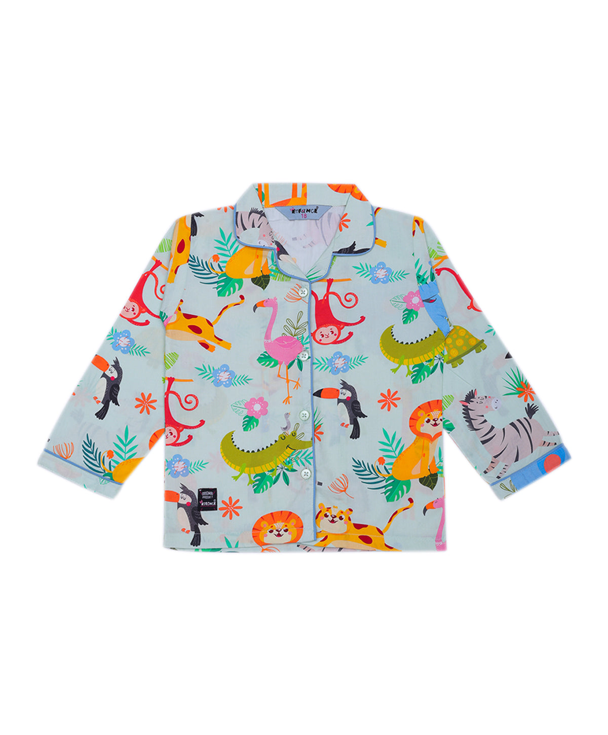 Enfance Cotton Woven Full Sleeves Animal Printed Night Suit - Pista