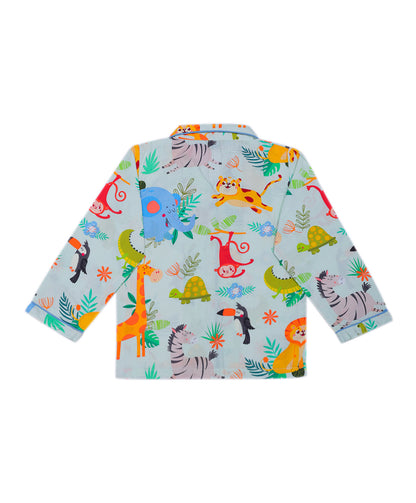 Enfance Cotton Woven Full Sleeves Animal Printed Night Suit - Pista