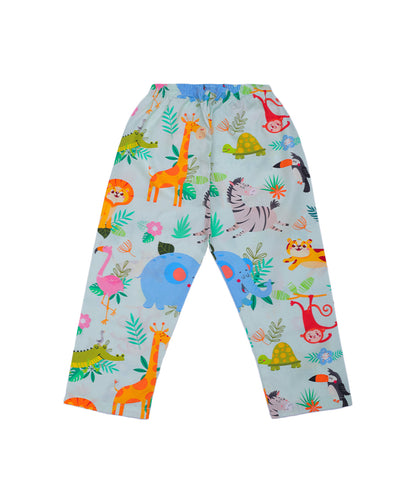 Enfance Cotton Woven Full Sleeves Animal Printed Night Suit - Pista