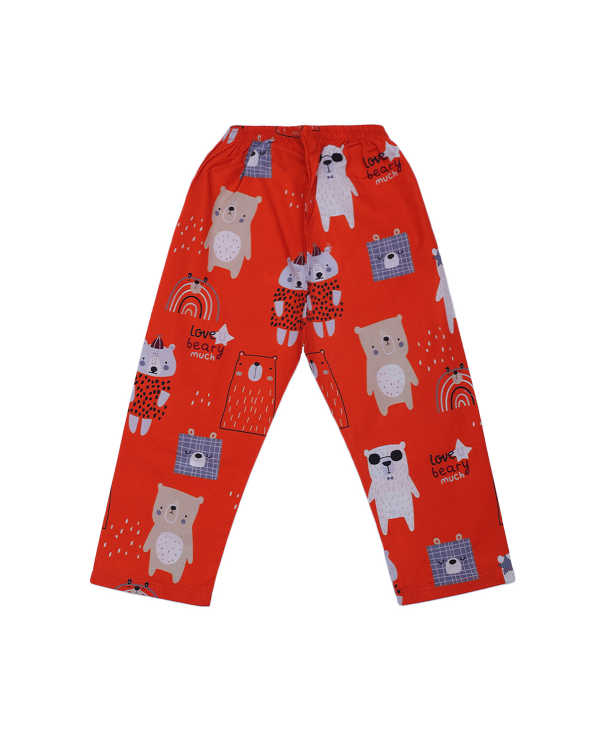 Enfance Cotton Woven Full Sleeves Bear Cartoon Printed Night Suit - Orange