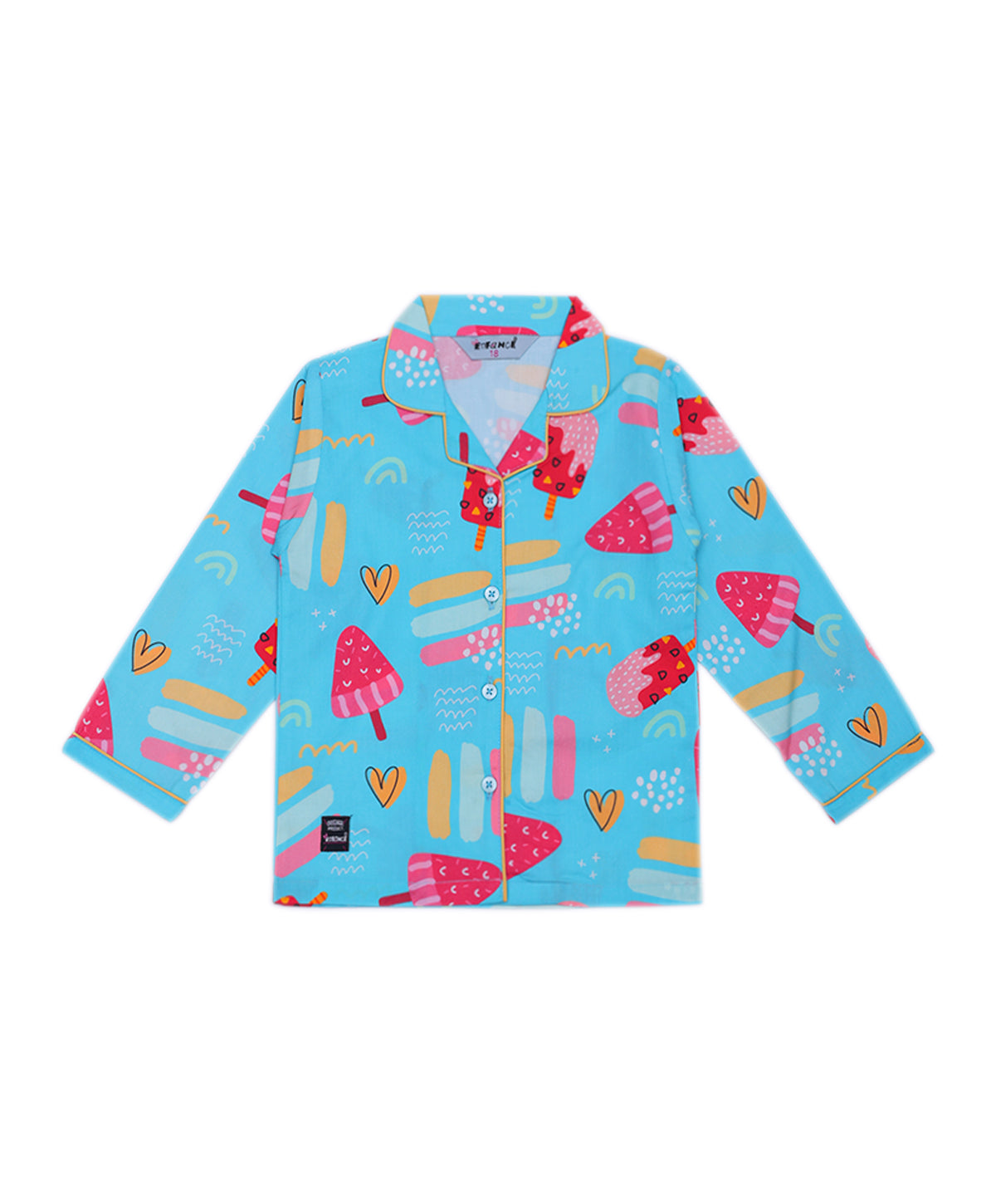 Enfance Cotton Woven Full Sleeves Ice-Cream Printed Night Suit - S.Blue