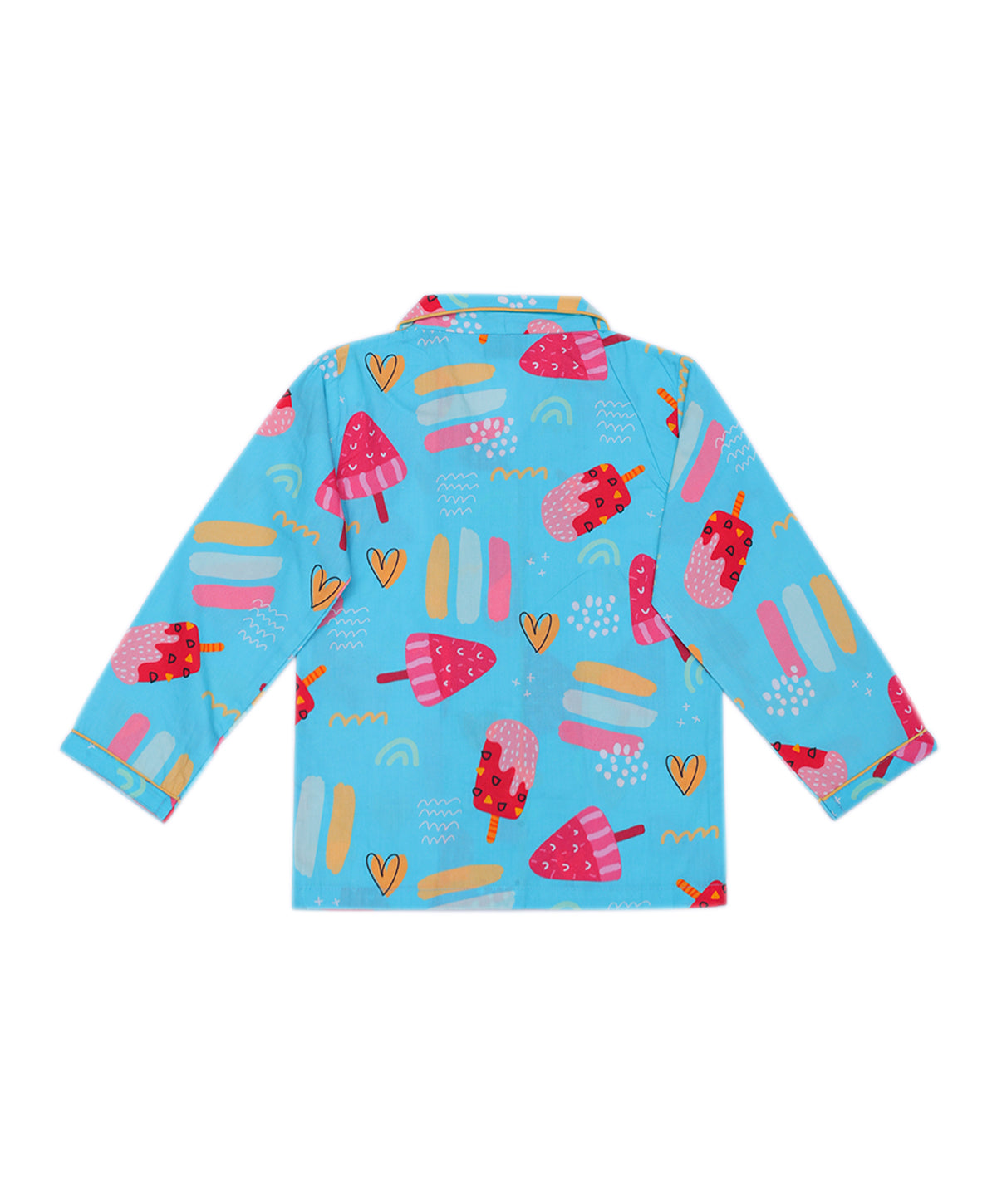 Enfance Cotton Woven Full Sleeves Ice-Cream Printed Night Suit - S.Blue