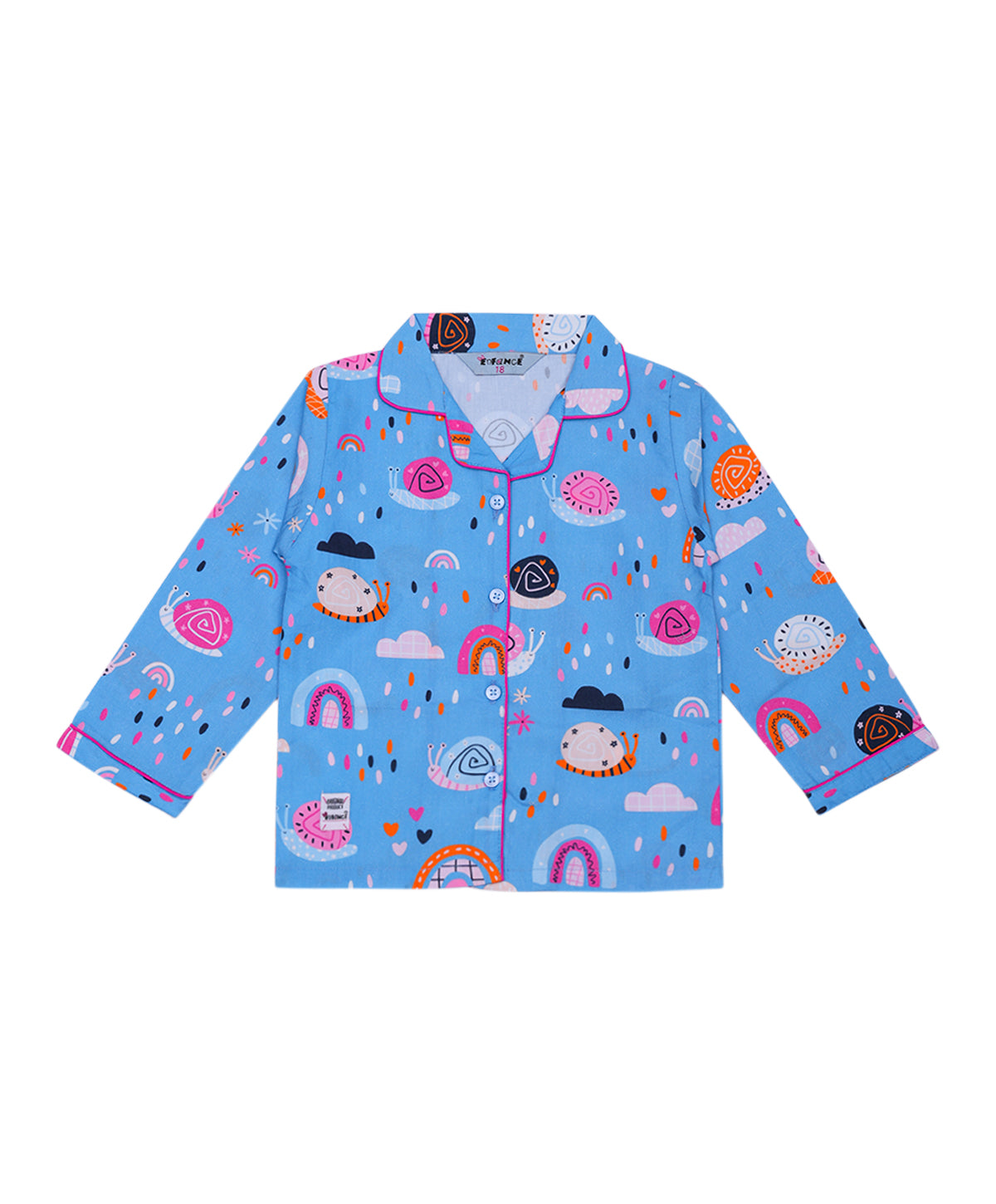 Enfance Cotton Woven Full Sleeves Snail Printed Night Suit -Blue