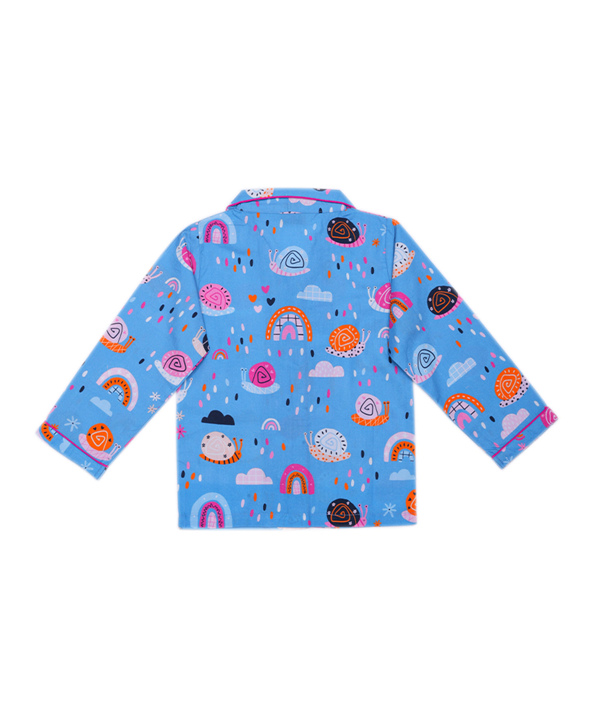 Enfance Cotton Woven Full Sleeves Snail Printed Night Suit -Blue