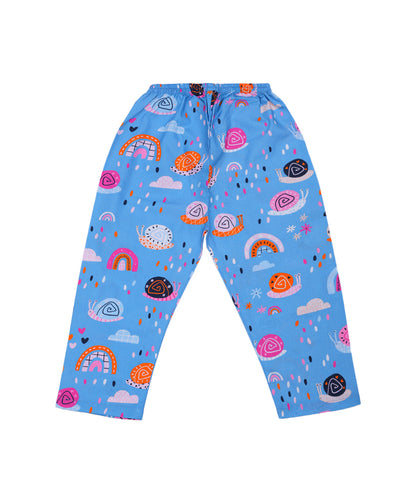 Enfance Cotton Woven Full Sleeves Snail Printed Night Suit -Blue