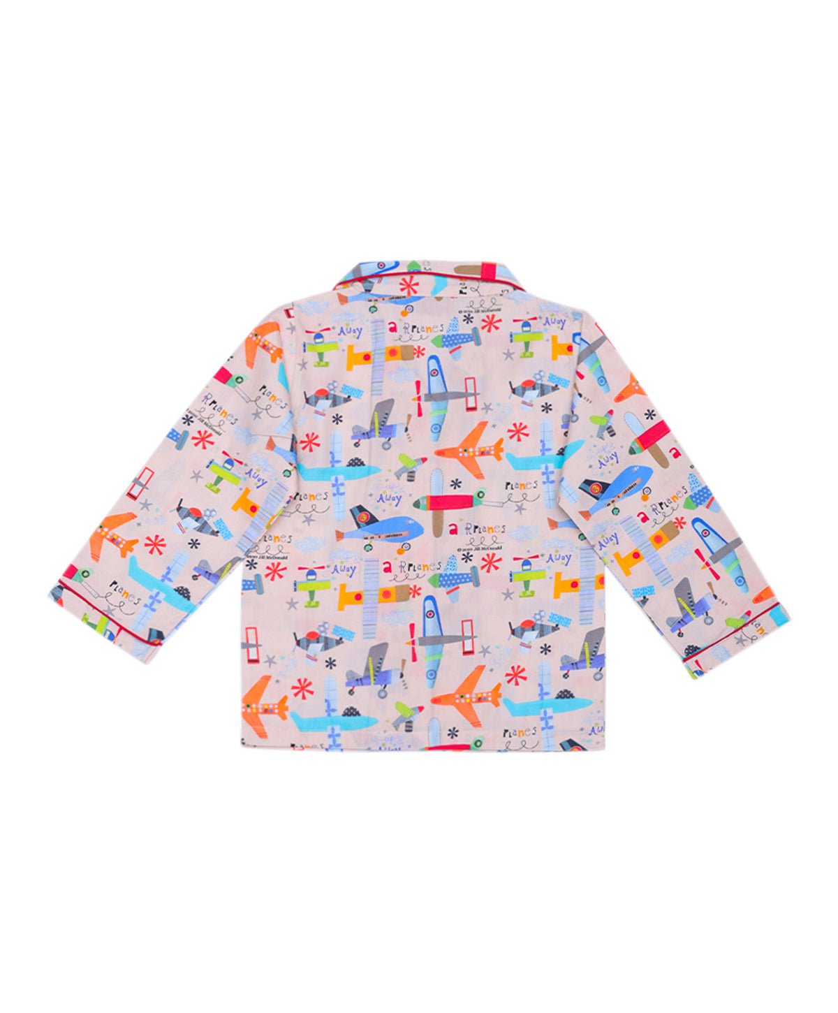 Enfance Full Sleeves Airoplane Printed Night Suit-Fawn
