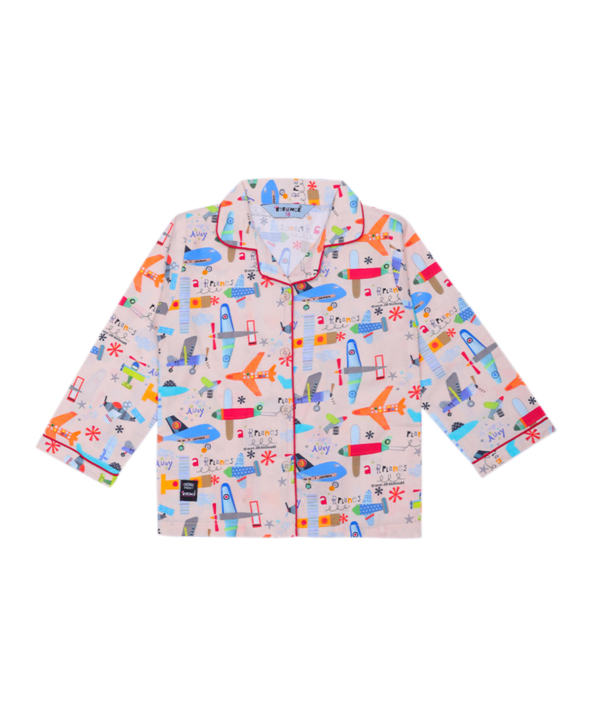 Enfance Full Sleeves Airoplane Printed Night Suit-Fawn