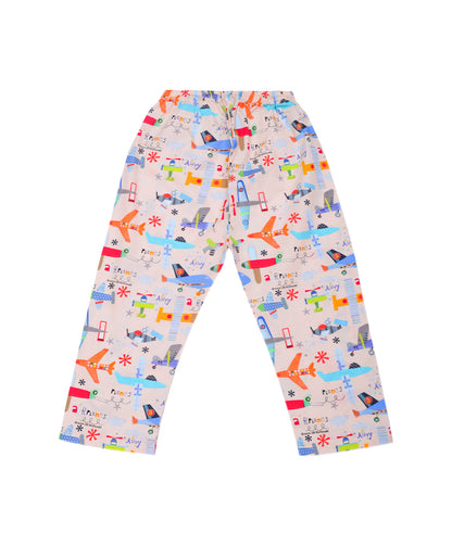 Enfance Full Sleeves Airoplane Printed Night Suit-Fawn