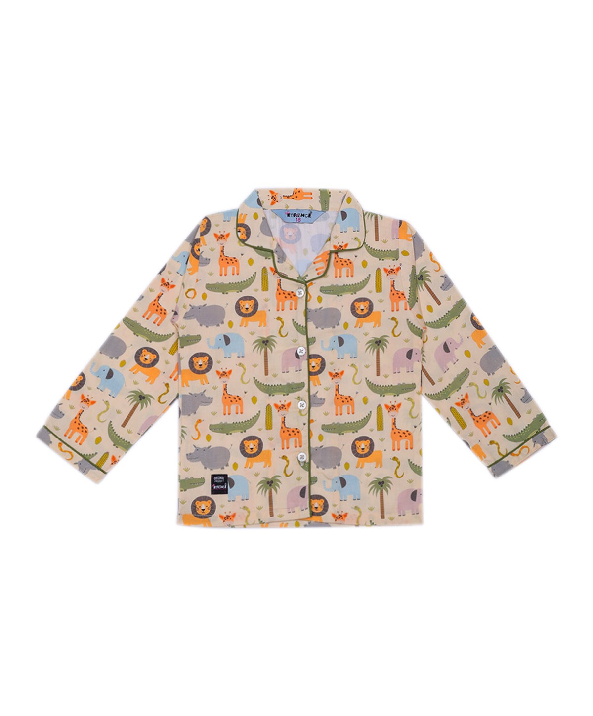 Enfance Cotton Woven Full Sleeves Animal Zoo Printed Night Suit -Lemon
