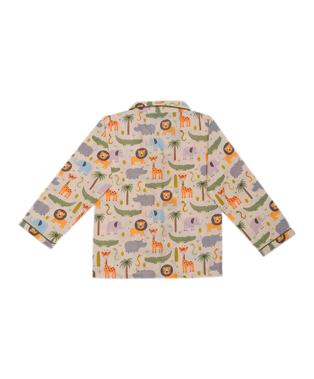 Enfance Cotton Woven Full Sleeves Animal Zoo Printed Night Suit -Lemon