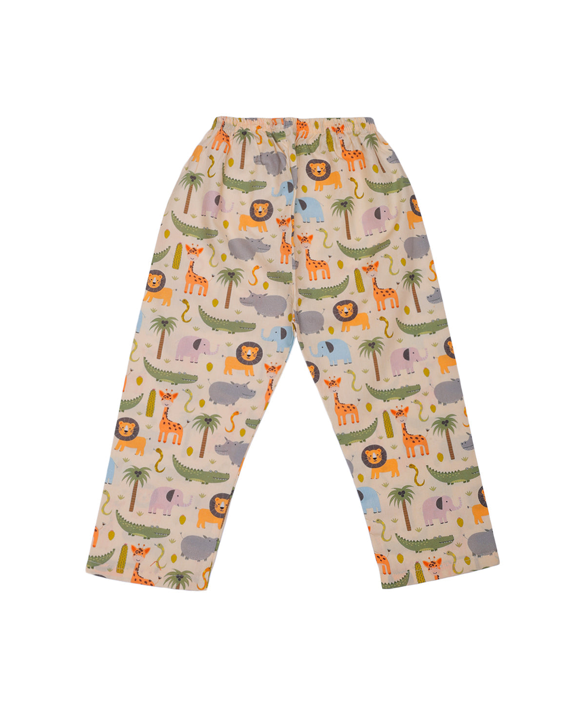 Enfance Cotton Woven Full Sleeves Animal Zoo Printed Night Suit -Lemon