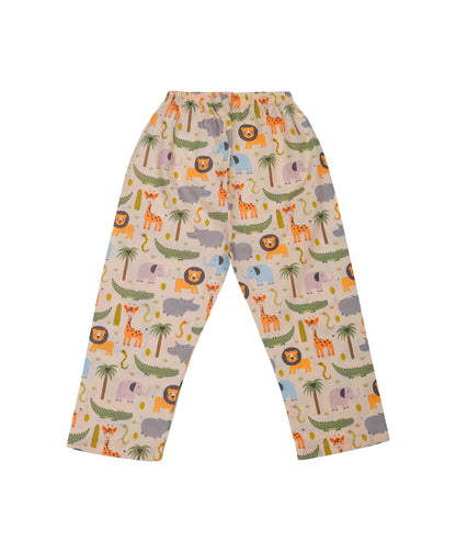 Enfance Cotton Woven Full Sleeves Animal Zoo Printed Night Suit -Lemon