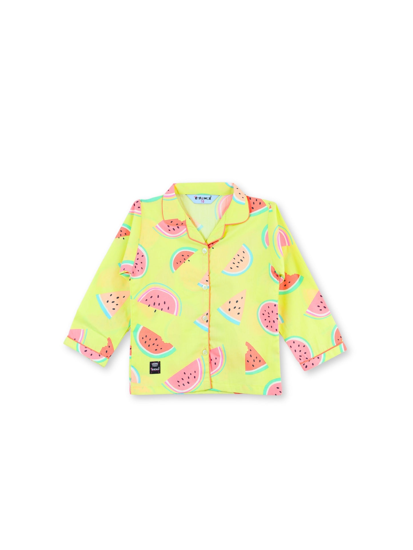 Enfance Cotton Woven Full Sleeves Watermelon Printed Night Suit - P.Green