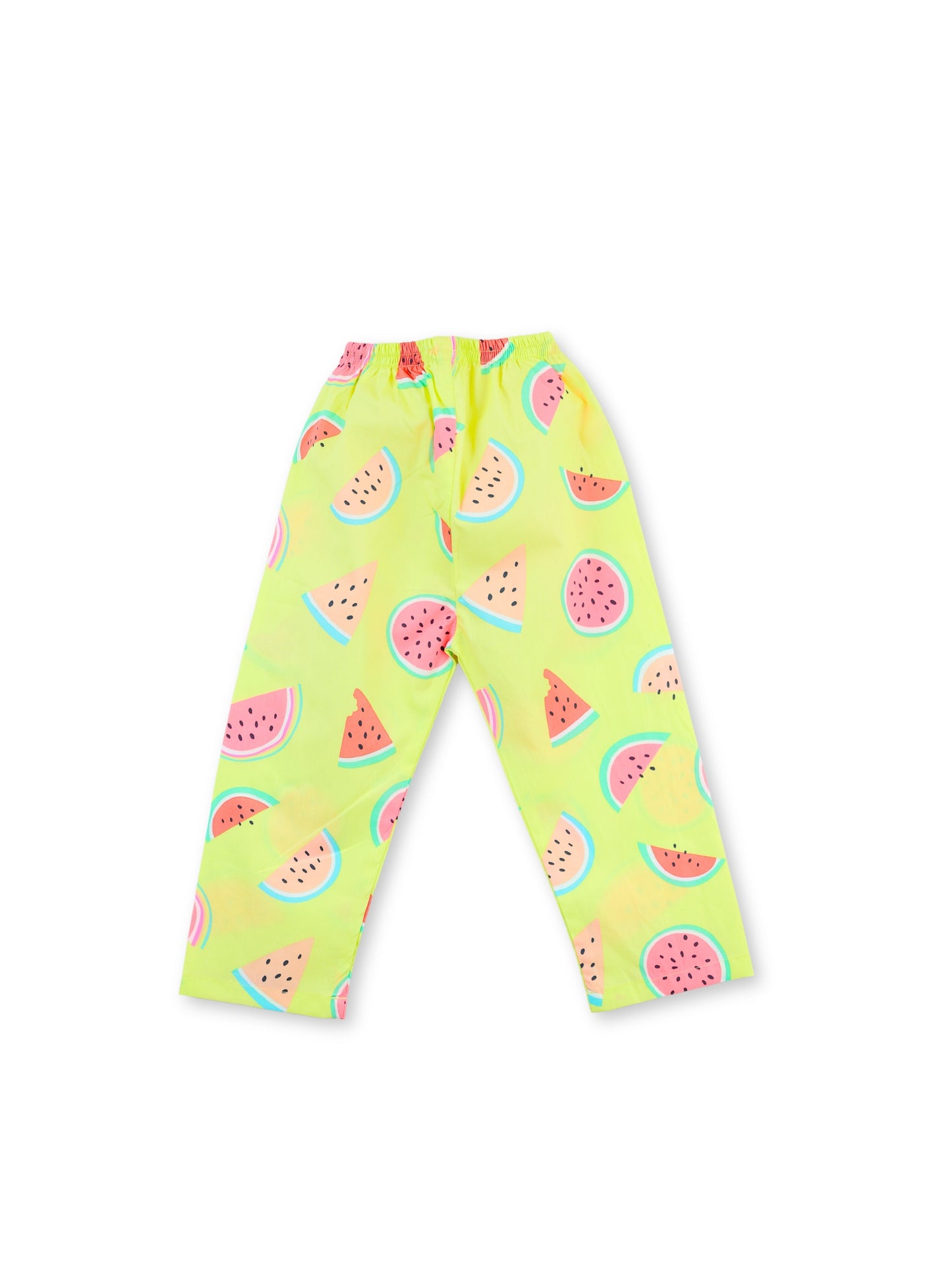 Enfance Cotton Woven Full Sleeves Watermelon Printed Night Suit - P.Green