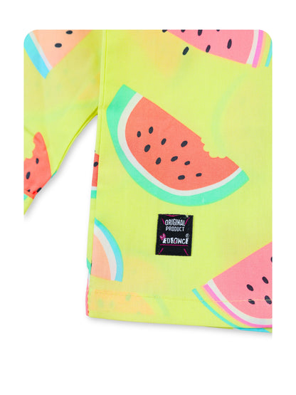 Enfance Cotton Woven Full Sleeves Watermelon Printed Night Suit - P.Green
