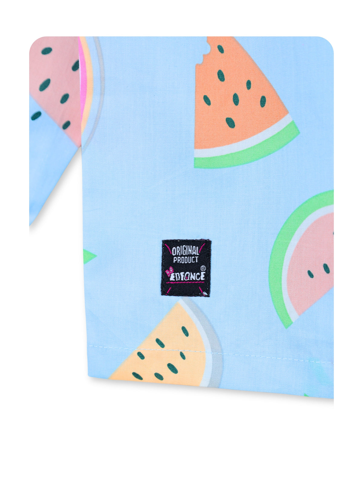 Enfance Cotton Woven Full Sleeves Watermelon Printed Night Suit - S.Blue