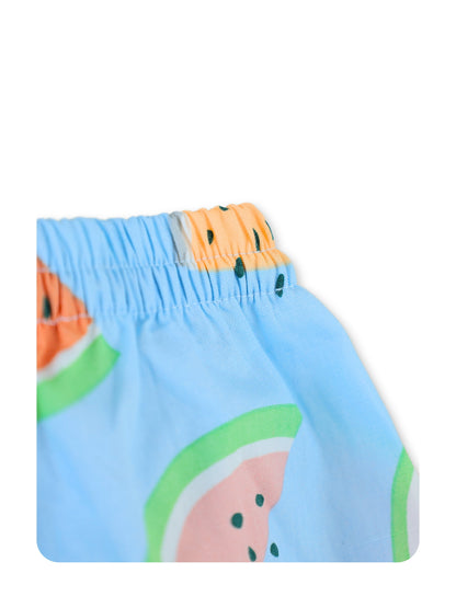 Enfance Cotton Woven Full Sleeves Watermelon Printed Night Suit - S.Blue