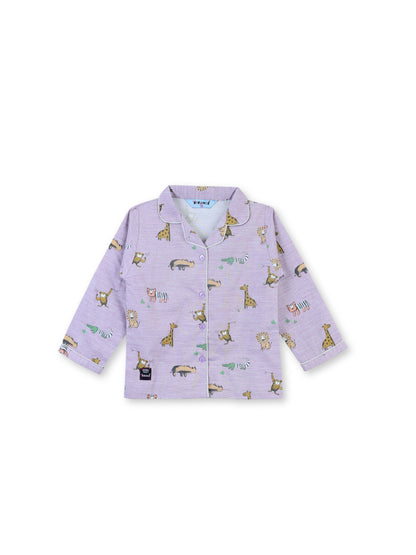 Enfance Cotton Woven Full Sleeves Zebra Printed Night Suit - Purple