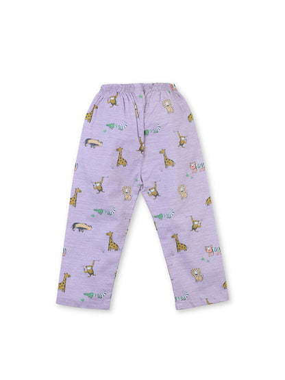 Enfance Cotton Woven Full Sleeves Zebra Printed Night Suit - Purple