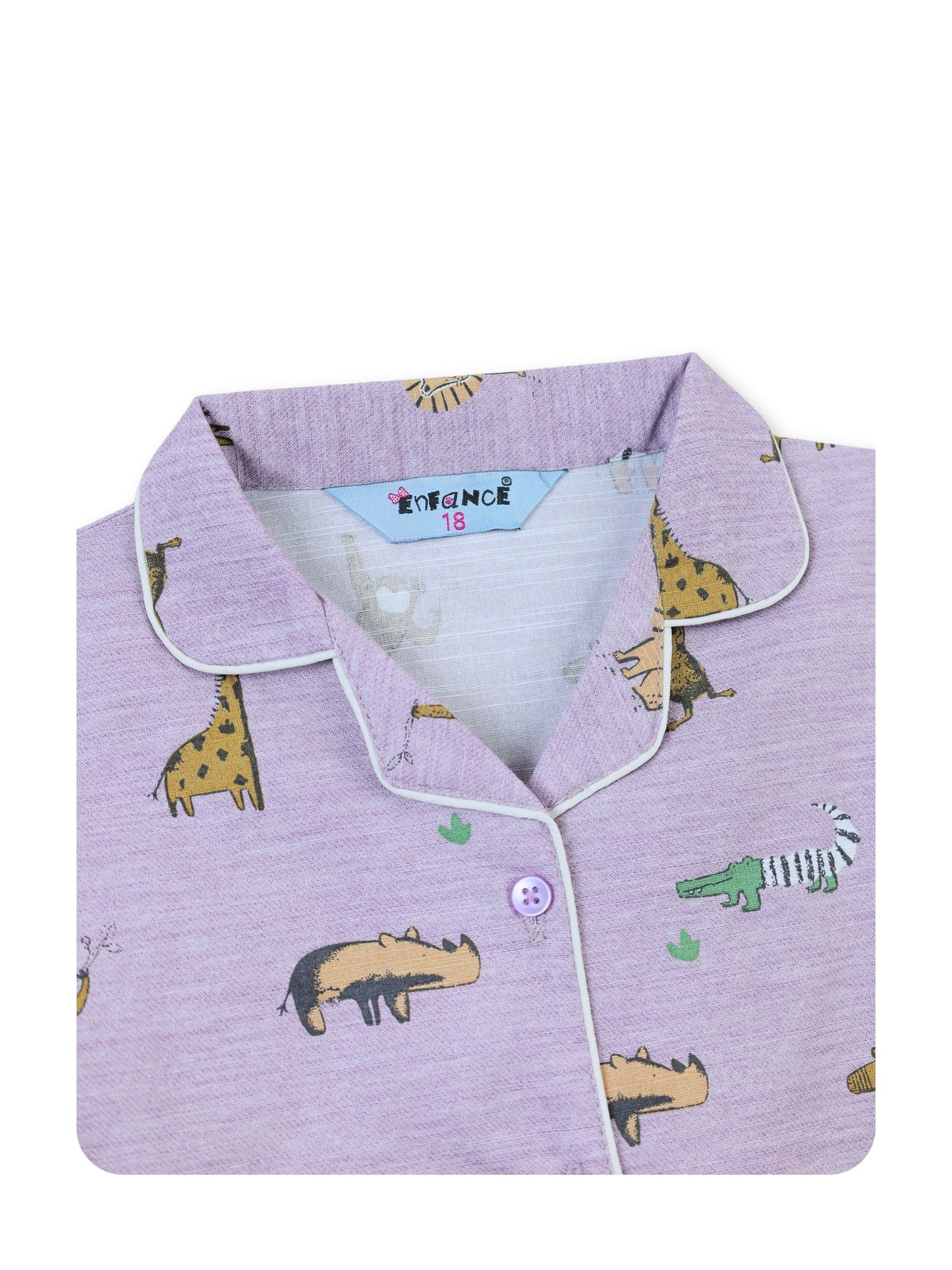 Enfance Cotton Woven Full Sleeves Zebra Printed Night Suit - Purple
