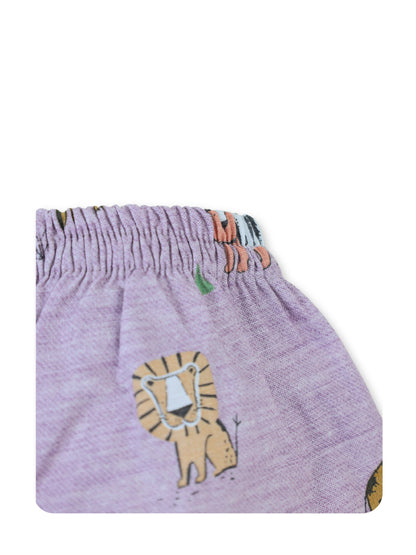 Enfance Cotton Woven Full Sleeves Zebra Printed Night Suit - Purple
