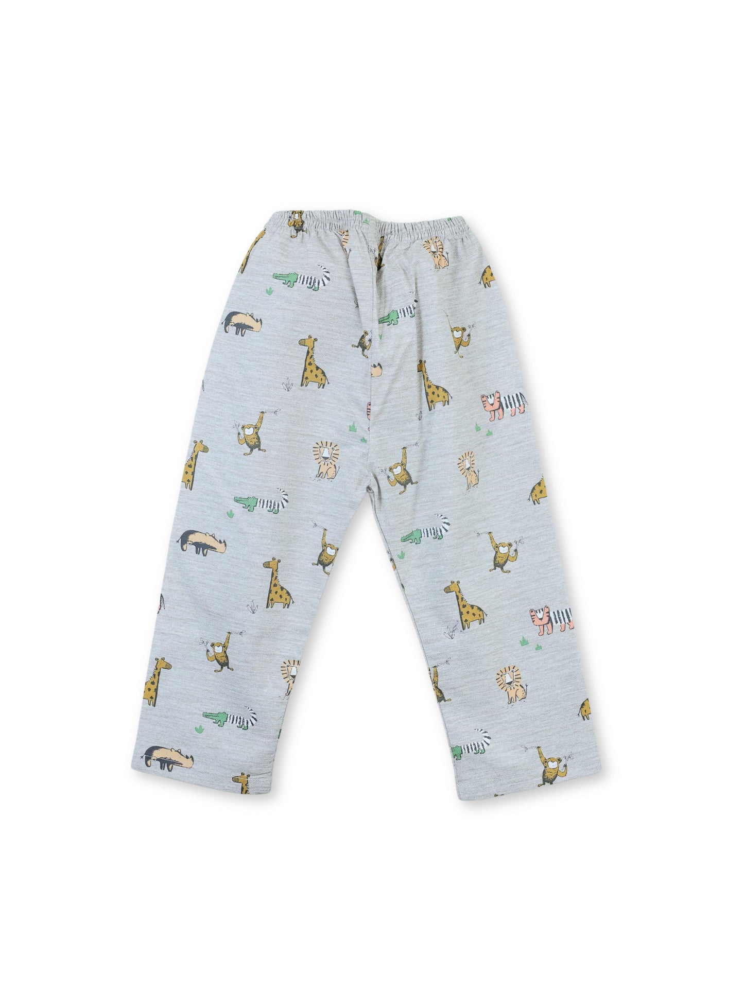 Enfance Cotton Woven Full Sleeves Zebra Printed Night Suit - Grey