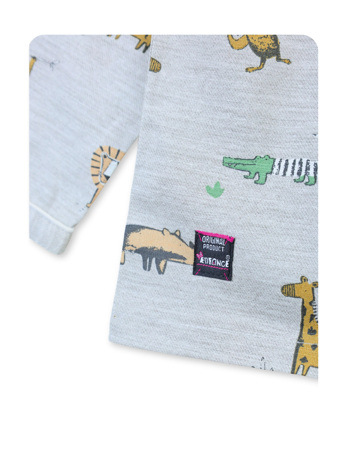 Enfance Cotton Woven Full Sleeves Zebra Printed Night Suit - Grey