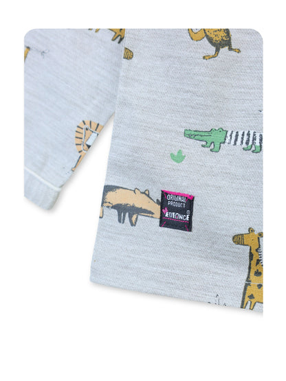 Enfance Cotton Woven Full Sleeves Zebra Printed Night Suit - Grey