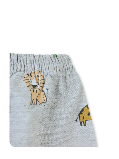 Enfance Cotton Woven Full Sleeves Zebra Printed Night Suit - Grey