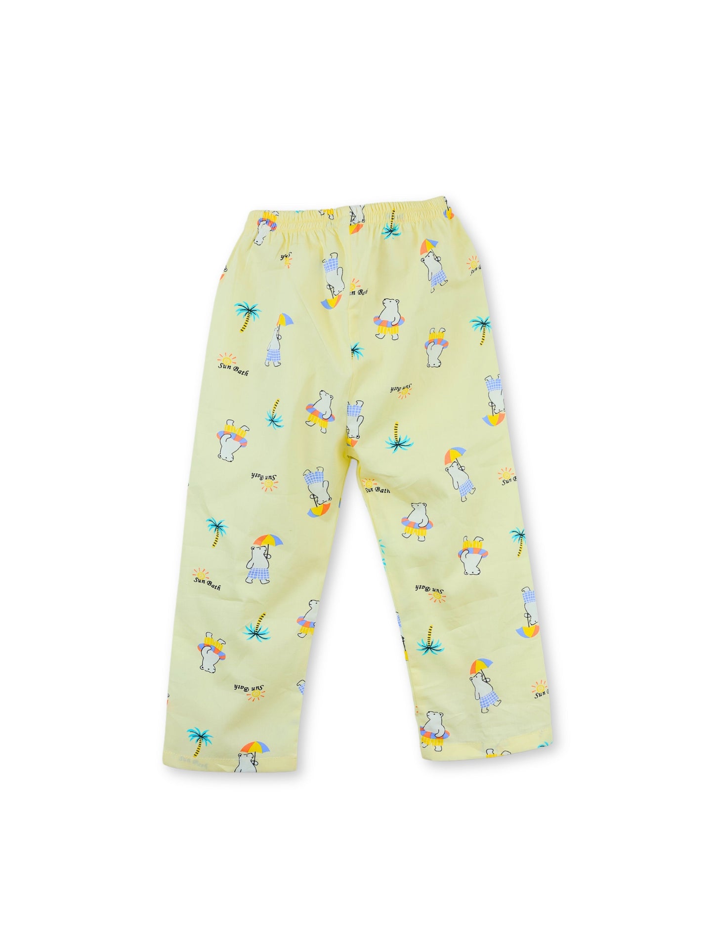 Enfance Cotton Woven Full Sleeves Bear Printed Night Suit - Lemon