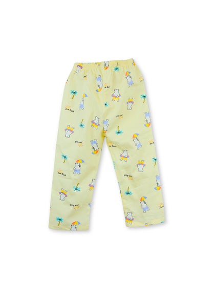 Enfance Cotton Woven Full Sleeves Bear Printed Night Suit - Lemon