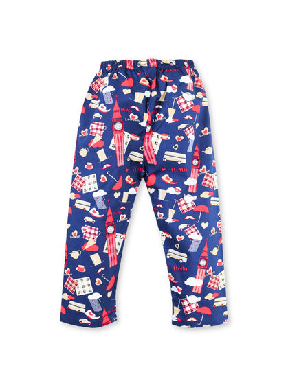 Enfance Cotton Woven Full Sleeves Gnome Printed Night Suit - Navy
