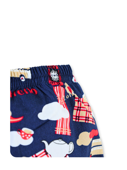 Enfance Cotton Woven Full Sleeves Gnome Printed Night Suit - Navy