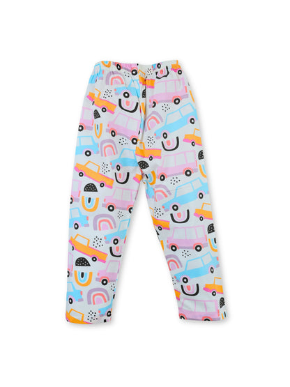 Enfance Cotton Woven Full Sleeves Car & Rainbow Printed Night Suit - Pink