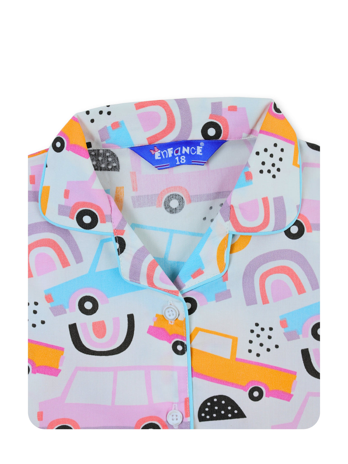 Enfance Cotton Woven Full Sleeves Car & Rainbow Printed Night Suit - Pink