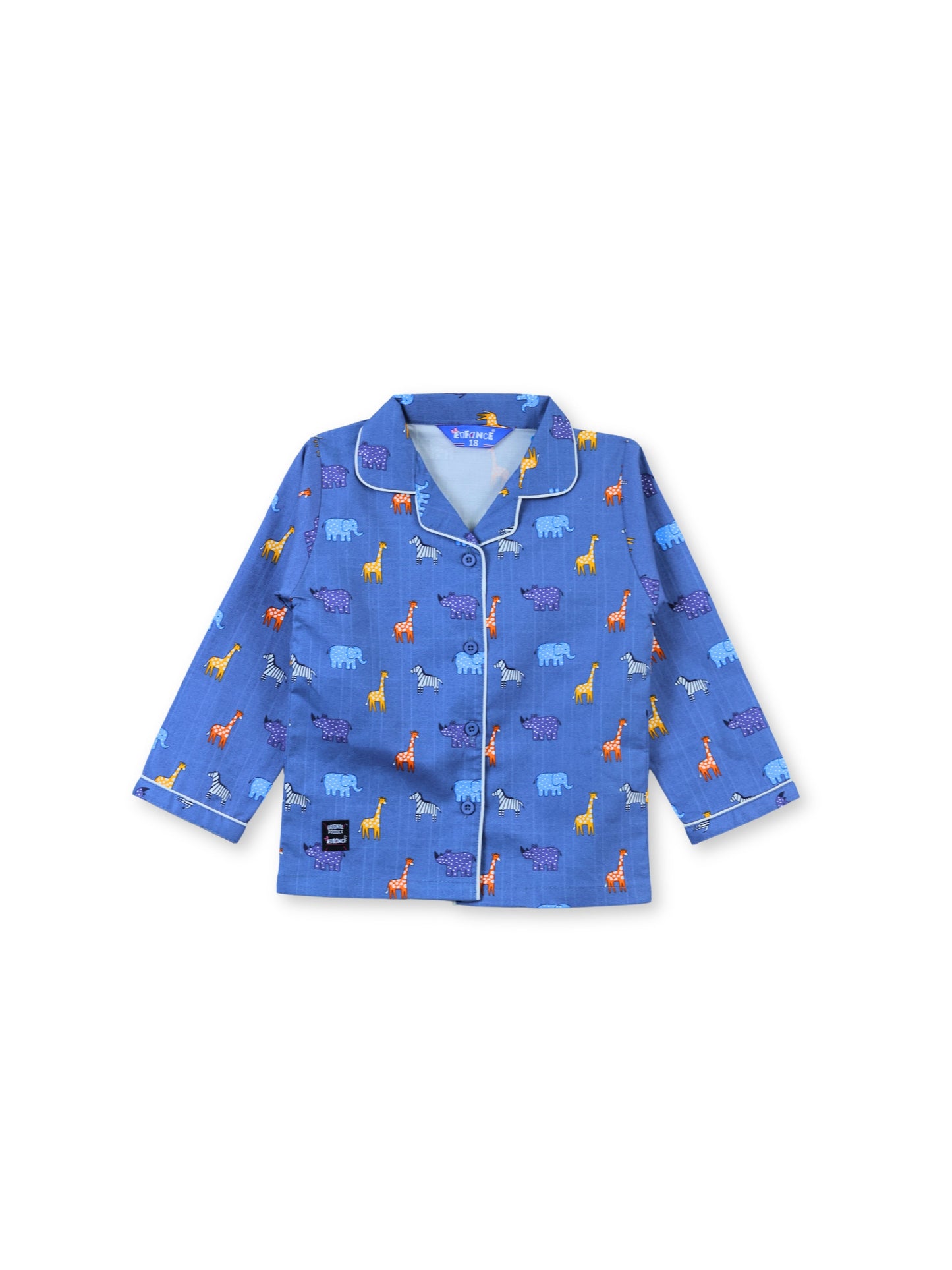 Enfance Cotton Woven Full Sleeves Safari Animal Print Night Suit - Grey