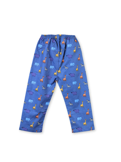 Enfance Cotton Woven Full Sleeves Safari Animal Print Night Suit - Grey