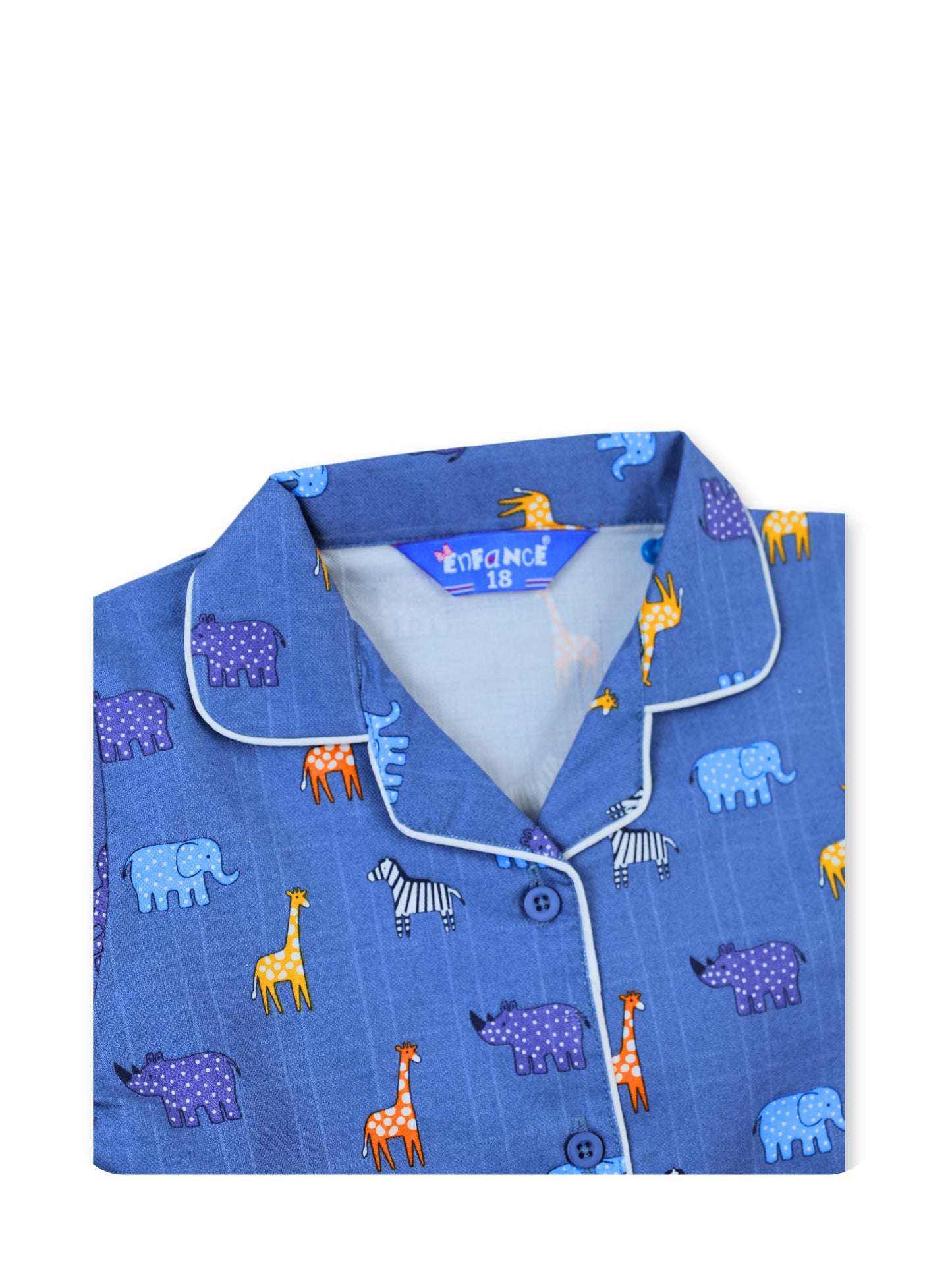 Enfance Cotton Woven Full Sleeves Safari Animal Print Night Suit - Grey