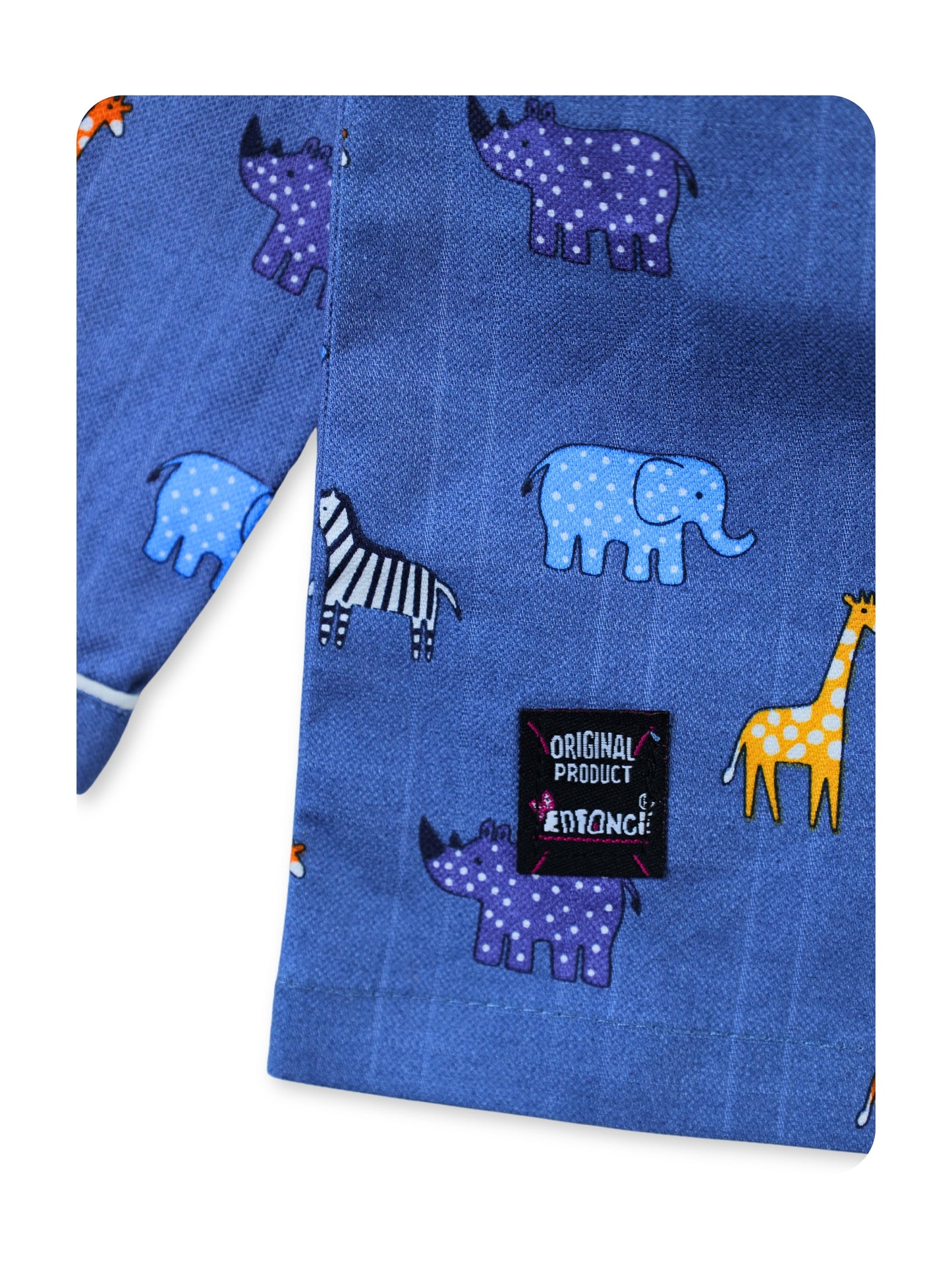 Enfance Cotton Woven Full Sleeves Safari Animal Print Night Suit - Grey