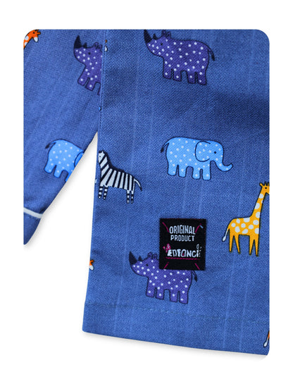 Enfance Cotton Woven Full Sleeves Safari Animal Print Night Suit - Grey