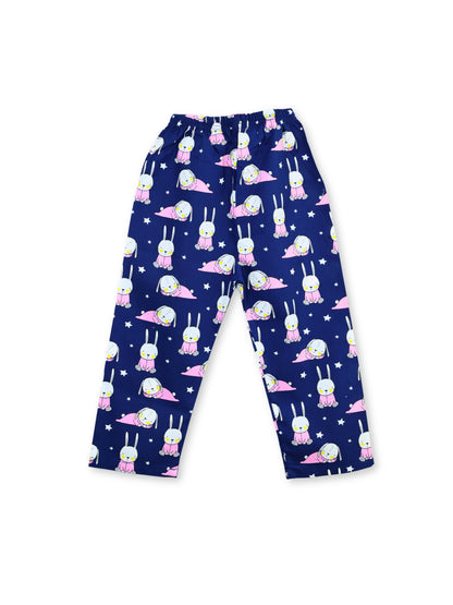 Enfance Cotton Woven Full Sleeves Bunny & Star Printed Night Suit - Navy