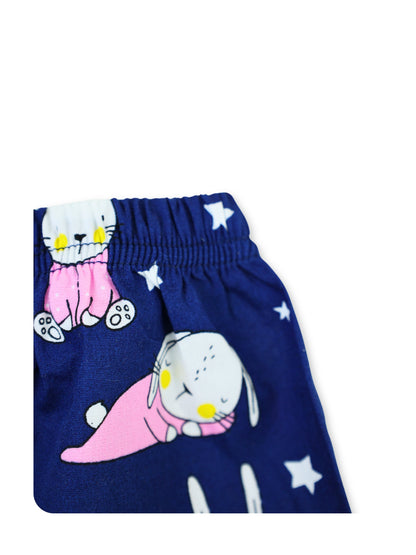 Enfance Cotton Woven Full Sleeves Bunny & Star Printed Night Suit - Navy