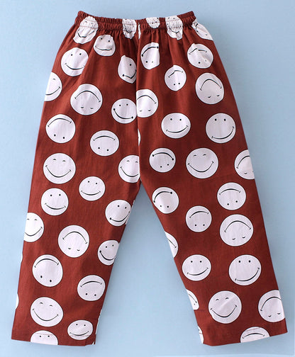 Enfance Core Full Sleeves Smiley Print Night Suit-Coffee