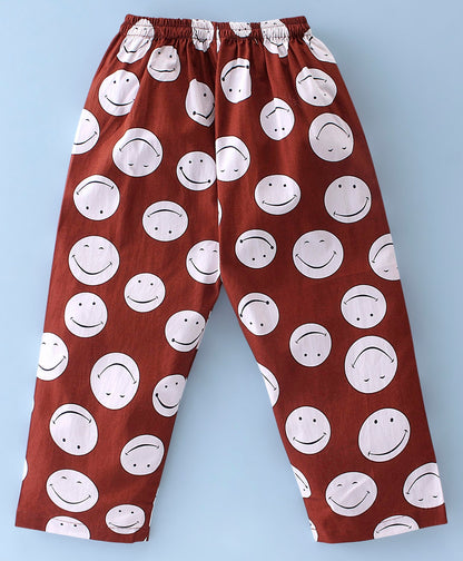 Enfance Core Full Sleeves Smiley Print Night Suit-Coffee