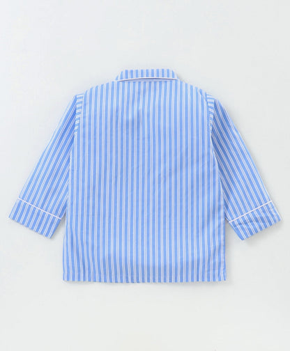 Enfance Full Sleeves Stripe Printed Nightsuit - Blue