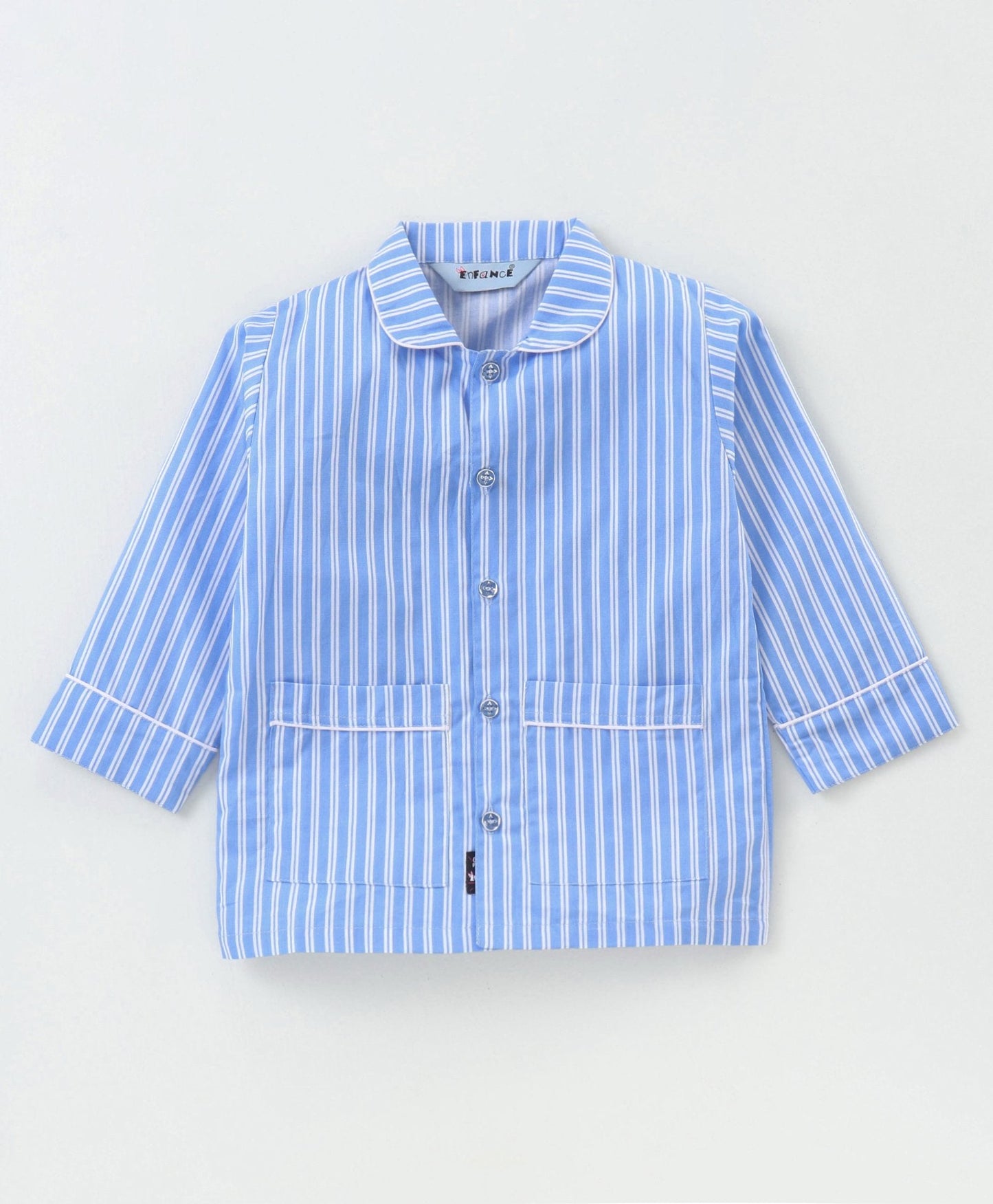 Enfance Full Sleeves Stripe Printed Nightsuit - Blue