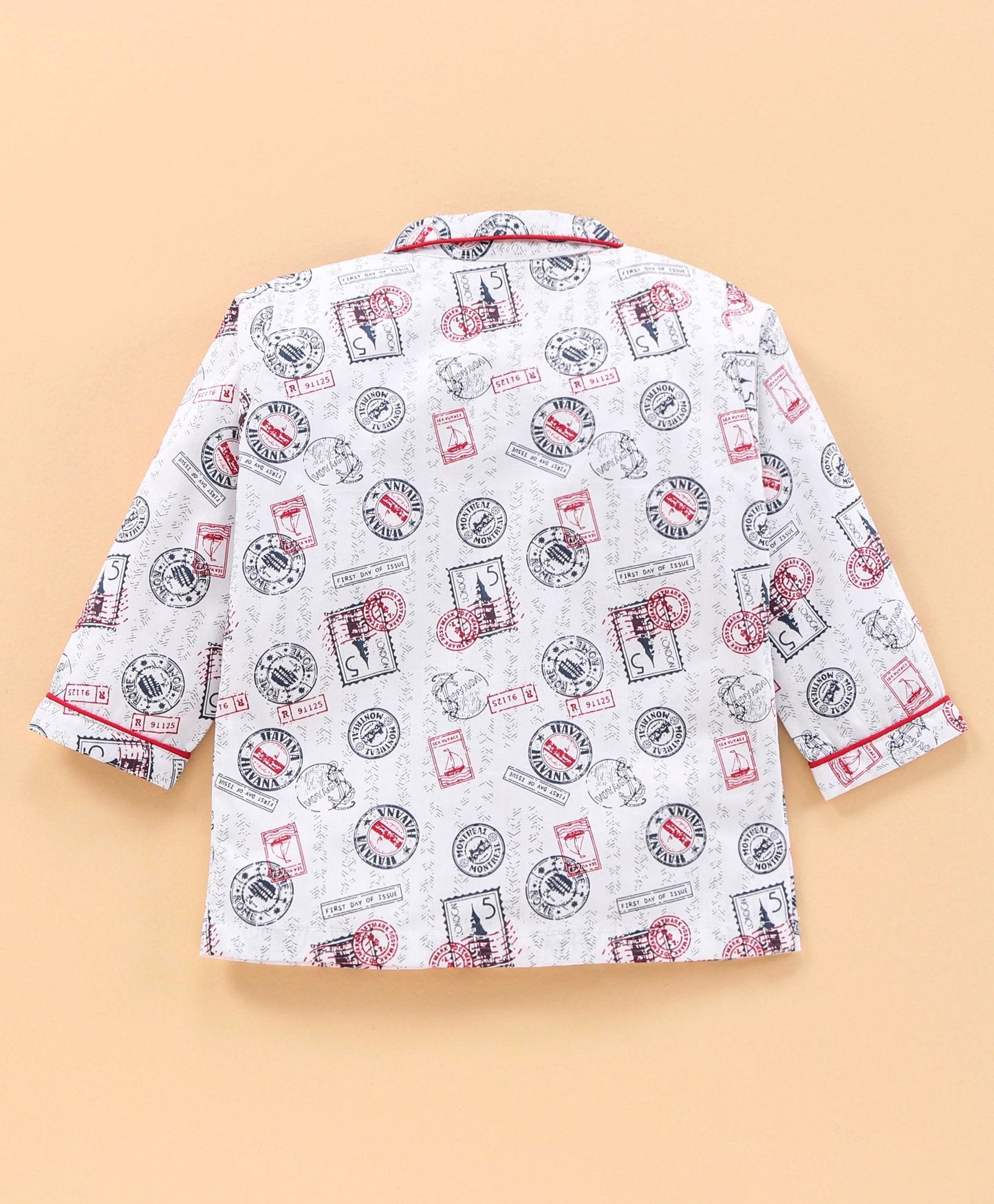 Enfance  Full Sleeves Stamp Print Night Suit - Off White