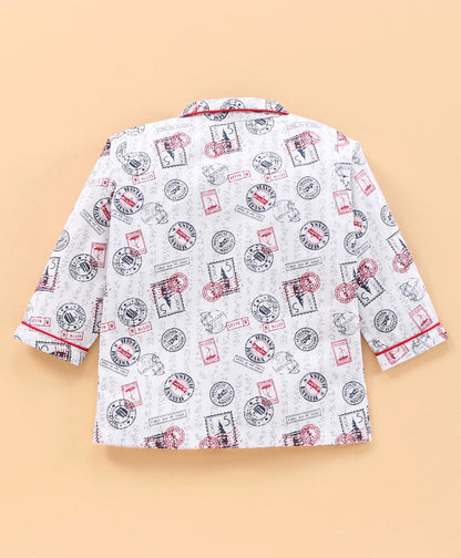 Enfance  Full Sleeves Stamp Print Night Suit - Off White