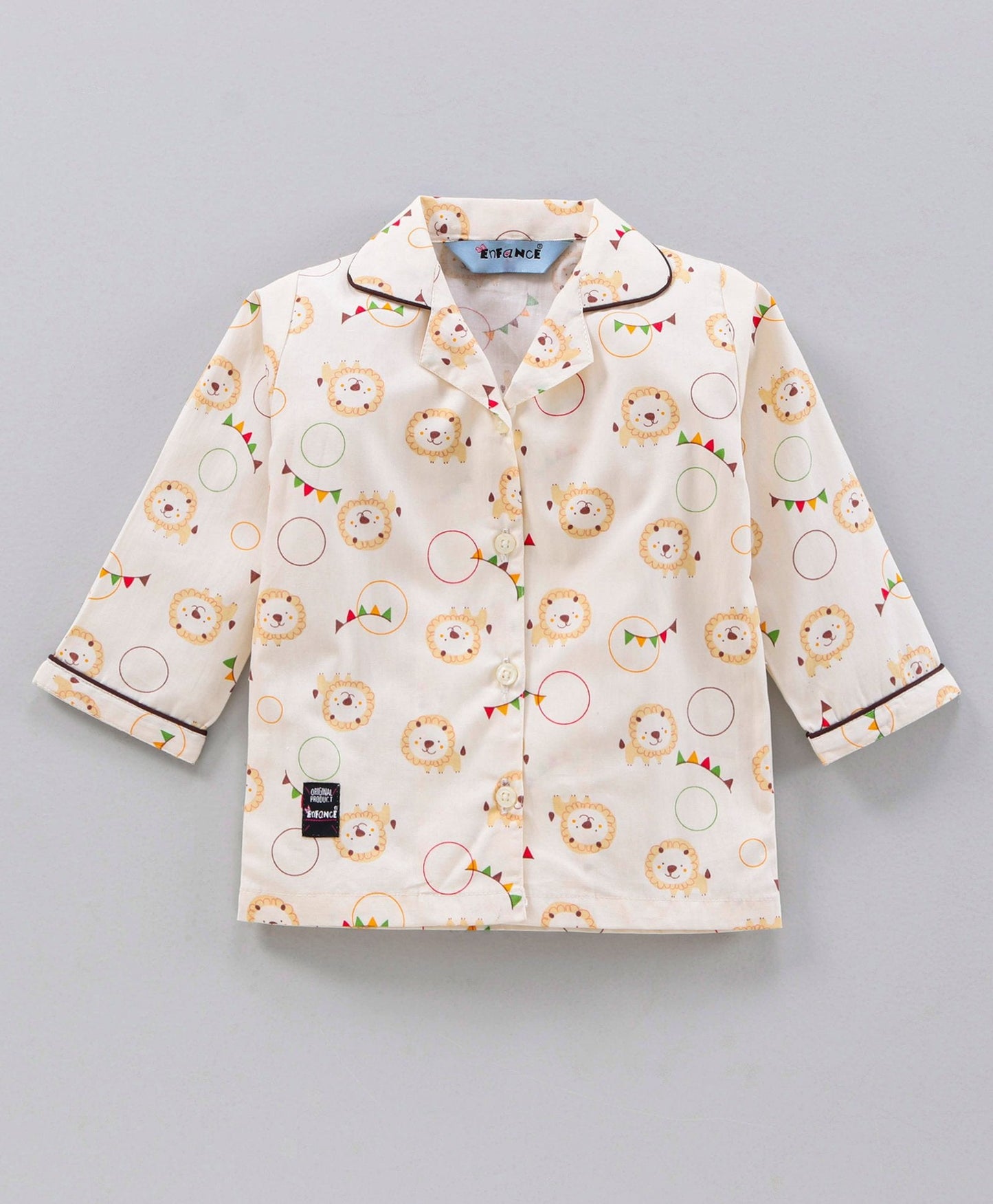 Enfance  Full Sleeves Lion Face Print Night Suit -Fawn