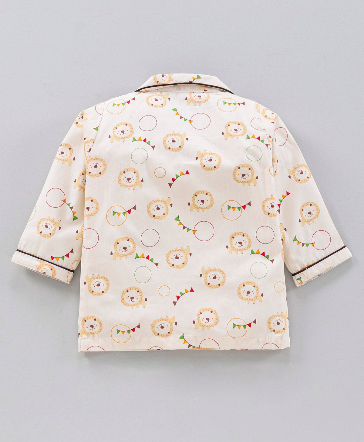 Enfance  Full Sleeves Lion Face Print Night Suit -Fawn